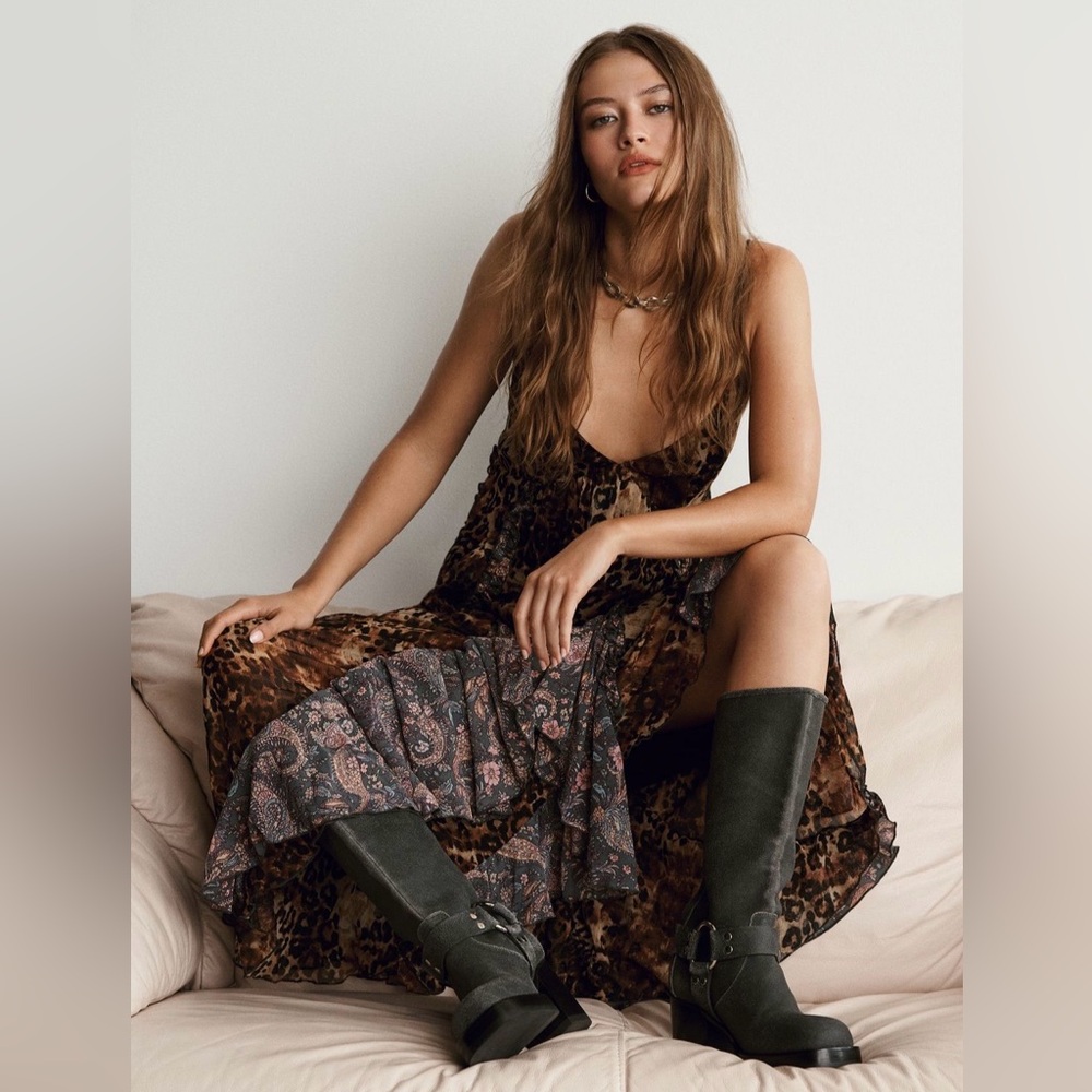 NWT By Anthropologie Ruffled Chiffon Maxi Dress